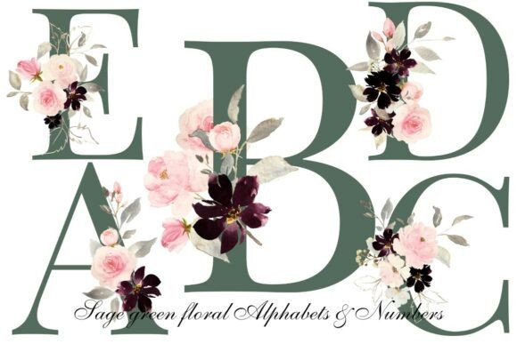 Download Sage Green Floral Alphabet &amp; Number PNG - Sage Collection