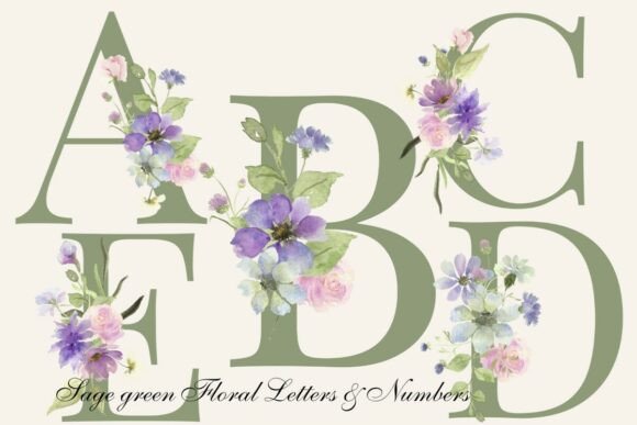 Download Sage Green Floral Alphabet &amp; Numbers PNG - Sage Collection