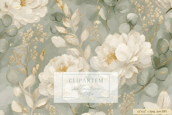 Download White Peony Sage Green Gold Pattern - Sage Collection