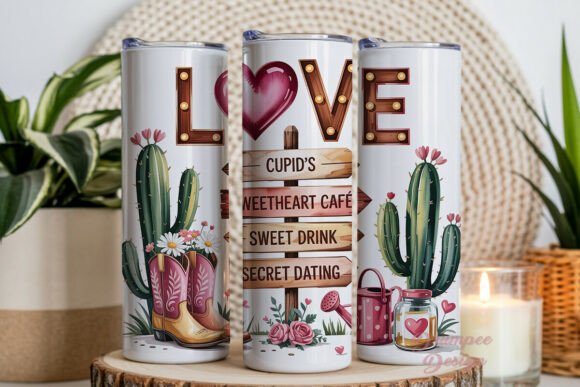 Download Rustic Valentine Cactus Tumbler Wrap PNG - Rustic valentine Collection